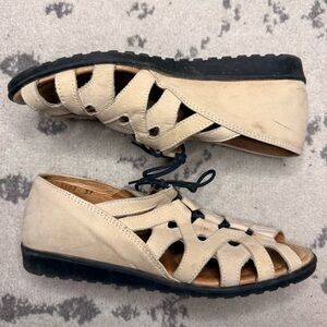 THE TOG SHOP Peep Toe Tan Genuine Leather Summer Lace Up Walking Wedge Sandals